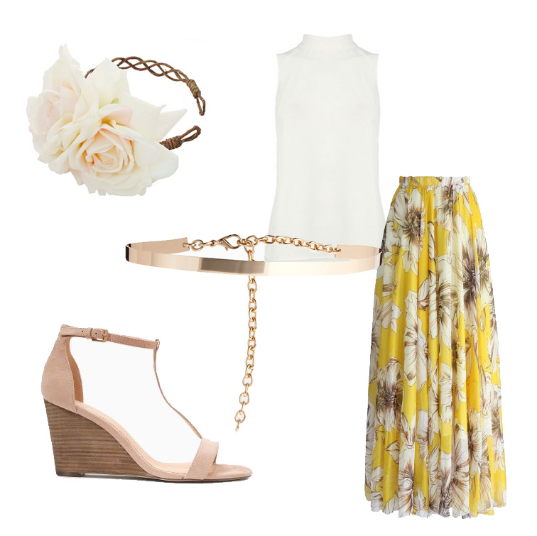 Maxi skirt wedding guest outfit